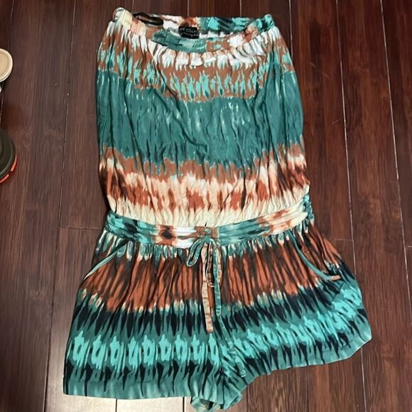 Teal Tye Dye Shorts Romper - Elastic Band Waist - NEVER Worn - Size Small - Picture 3 of 6